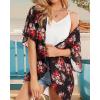 imageWomens Floral Print Puff Sleeve Kimono Cardigan Loose Cover Up Casual Blouse TopsBlack Red Rose