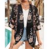 imageWomens Floral Print Puff Sleeve Kimono Cardigan Loose Cover Up Casual Blouse TopsBlack Vintage Flower