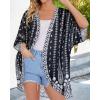 imageWomens Floral Print Puff Sleeve Kimono Cardigan Loose Cover Up Casual Blouse TopsBlack White Print