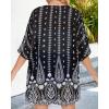 imageWomens Floral Print Puff Sleeve Kimono Cardigan Loose Cover Up Casual Blouse TopsBlack White Print