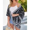 imageWomens Floral Print Puff Sleeve Kimono Cardigan Loose Cover Up Casual Blouse TopsBlack White Print