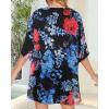 imageWomens Floral Print Puff Sleeve Kimono Cardigan Loose Cover Up Casual Blouse TopsBlue Pink Flower