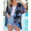 imageWomens Floral Print Puff Sleeve Kimono Cardigan Loose Cover Up Casual Blouse TopsBlue Pink Flower