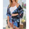 imageWomens Floral Print Puff Sleeve Kimono Cardigan Loose Cover Up Casual Blouse TopsBlue Pink Flower