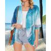imageWomens Floral Print Puff Sleeve Kimono Cardigan Loose Cover Up Casual Blouse TopsBlue White Gilt