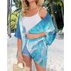 imageWomens Floral Print Puff Sleeve Kimono Cardigan Loose Cover Up Casual Blouse TopsBlue White Gilt