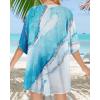 imageWomens Floral Print Puff Sleeve Kimono Cardigan Loose Cover Up Casual Blouse TopsBlue White Gilt