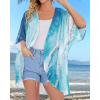 imageWomens Floral Print Puff Sleeve Kimono Cardigan Loose Cover Up Casual Blouse TopsBlue White Gilt