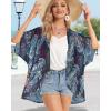 imageWomens Floral Print Puff Sleeve Kimono Cardigan Loose Cover Up Casual Blouse TopsBoho Purple