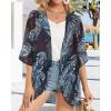 imageWomens Floral Print Puff Sleeve Kimono Cardigan Loose Cover Up Casual Blouse TopsBoho Purple