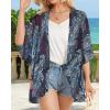 imageWomens Floral Print Puff Sleeve Kimono Cardigan Loose Cover Up Casual Blouse TopsBoho Purple