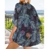 imageWomens Floral Print Puff Sleeve Kimono Cardigan Loose Cover Up Casual Blouse TopsBoho Purple