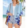 imageWomens Floral Print Puff Sleeve Kimono Cardigan Loose Cover Up Casual Blouse TopsButterflies on Blue