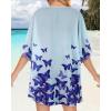 imageWomens Floral Print Puff Sleeve Kimono Cardigan Loose Cover Up Casual Blouse TopsButterflies on Blue