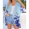imageWomens Floral Print Puff Sleeve Kimono Cardigan Loose Cover Up Casual Blouse TopsButterflies on Blue