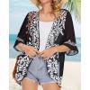 imageWomens Floral Print Puff Sleeve Kimono Cardigan Loose Cover Up Casual Blouse TopsC Black Flower
