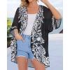 imageWomens Floral Print Puff Sleeve Kimono Cardigan Loose Cover Up Casual Blouse TopsC Black Flower