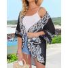imageWomens Floral Print Puff Sleeve Kimono Cardigan Loose Cover Up Casual Blouse TopsC Black Flower