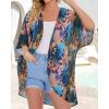 imageWomens Floral Print Puff Sleeve Kimono Cardigan Loose Cover Up Casual Blouse TopsColorful Leopard