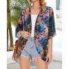 imageWomens Floral Print Puff Sleeve Kimono Cardigan Loose Cover Up Casual Blouse TopsColorful Leopard