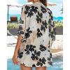 imageWomens Floral Print Puff Sleeve Kimono Cardigan Loose Cover Up Casual Blouse TopsDasiy Khaki
