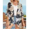 imageWomens Floral Print Puff Sleeve Kimono Cardigan Loose Cover Up Casual Blouse TopsDasiy Khaki