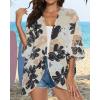 imageWomens Floral Print Puff Sleeve Kimono Cardigan Loose Cover Up Casual Blouse TopsDasiy Khaki