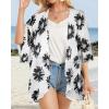 imageWomens Floral Print Puff Sleeve Kimono Cardigan Loose Cover Up Casual Blouse TopsDasiy White