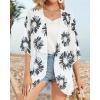 imageWomens Floral Print Puff Sleeve Kimono Cardigan Loose Cover Up Casual Blouse TopsDasiy White