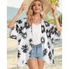 imageWomens Floral Print Puff Sleeve Kimono Cardigan Loose Cover Up Casual Blouse TopsDasiy White