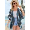 imageWomens Floral Print Puff Sleeve Kimono Cardigan Loose Cover Up Casual Blouse TopsFirefly Blue Print