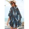 imageWomens Floral Print Puff Sleeve Kimono Cardigan Loose Cover Up Casual Blouse TopsFirefly Blue Print