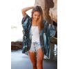 imageWomens Floral Print Puff Sleeve Kimono Cardigan Loose Cover Up Casual Blouse TopsFirefly Blue Print