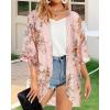 imageWomens Floral Print Puff Sleeve Kimono Cardigan Loose Cover Up Casual Blouse TopsFlowers Pink