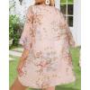 imageWomens Floral Print Puff Sleeve Kimono Cardigan Loose Cover Up Casual Blouse TopsFlowers Pink