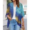 imageWomens Floral Print Puff Sleeve Kimono Cardigan Loose Cover Up Casual Blouse TopsGloden Blue