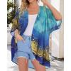 imageWomens Floral Print Puff Sleeve Kimono Cardigan Loose Cover Up Casual Blouse TopsGloden Blue
