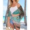 imageWomens Floral Print Puff Sleeve Kimono Cardigan Loose Cover Up Casual Blouse TopsGreen Gradient Print
