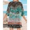 imageWomens Floral Print Puff Sleeve Kimono Cardigan Loose Cover Up Casual Blouse TopsGreen Gradient Print