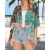 imageWomens Floral Print Puff Sleeve Kimono Cardigan Loose Cover Up Casual Blouse TopsGreen Gradient Print