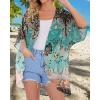 imageWomens Floral Print Puff Sleeve Kimono Cardigan Loose Cover Up Casual Blouse TopsGreen Gradient Print