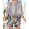 imageWomens Floral Print Puff Sleeve Kimono Cardigan Loose Cover Up Casual Blouse TopsGrey Gold Floral