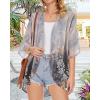 imageWomens Floral Print Puff Sleeve Kimono Cardigan Loose Cover Up Casual Blouse TopsGrey Gold Floral