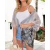 imageWomens Floral Print Puff Sleeve Kimono Cardigan Loose Cover Up Casual Blouse TopsGrey Gold Floral