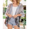 imageWomens Floral Print Puff Sleeve Kimono Cardigan Loose Cover Up Casual Blouse TopsGrey Gold Floral