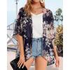 imageWomens Floral Print Puff Sleeve Kimono Cardigan Loose Cover Up Casual Blouse TopsNavy Blove