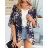 imageWomens Floral Print Puff Sleeve Kimono Cardigan Loose Cover Up Casual Blouse TopsNavy Blove