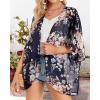 imageWomens Floral Print Puff Sleeve Kimono Cardigan Loose Cover Up Casual Blouse TopsNavy Blove