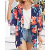 imageWomens Floral Print Puff Sleeve Kimono Cardigan Loose Cover Up Casual Blouse TopsOil Ink Blue