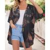 imageWomens Floral Print Puff Sleeve Kimono Cardigan Loose Cover Up Casual Blouse TopsOrange Black